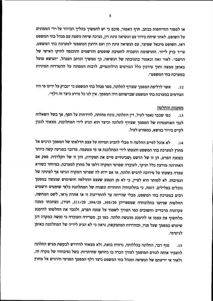 תלונה 393-20 נתלש אורי שהם טיוח תלונה על רשם בכיר אייל דוד הטרדה מינית של קלדנית 5