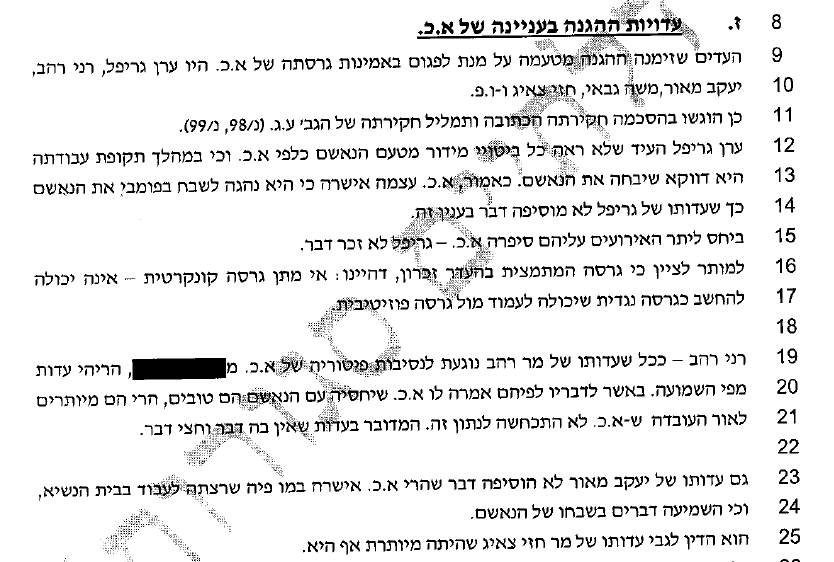 התייחסות השופטים בתיק האונס של אודליה כרמון לעדות רני רהב מטעם משה קצב