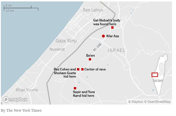 מפת המיקומים בהם מחבלי הנוחבה אנסו את בנות ישראל ב 7-10-2023
