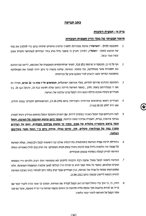 התביעה של אשתו של שלמה שוקרון שהיא מקופחת ואישה מאפשרת